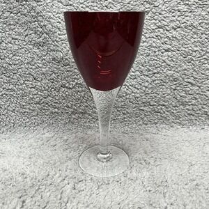 Ruby Red Goblet Heavy Wine Glass Glass Clear Stem 8.5"